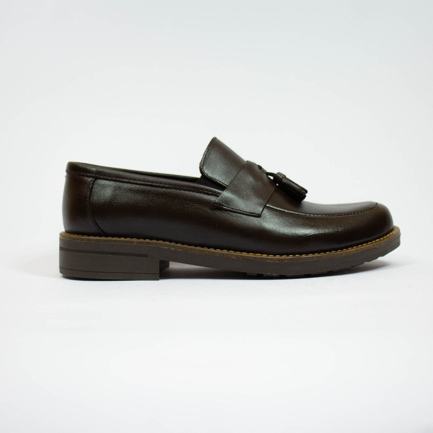 MOCASSIN POMPON MARRON FONCÉ CUIR