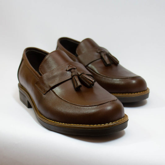 MOCASSIN POMPON MARRON CUIR