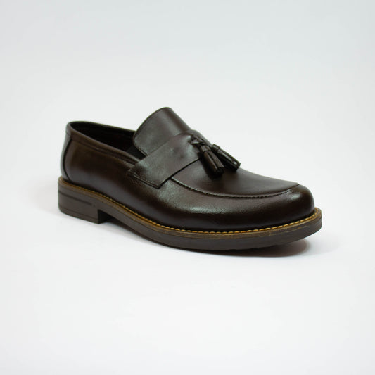 MOCASSIN POMPON MARRON FONCÉ CUIR